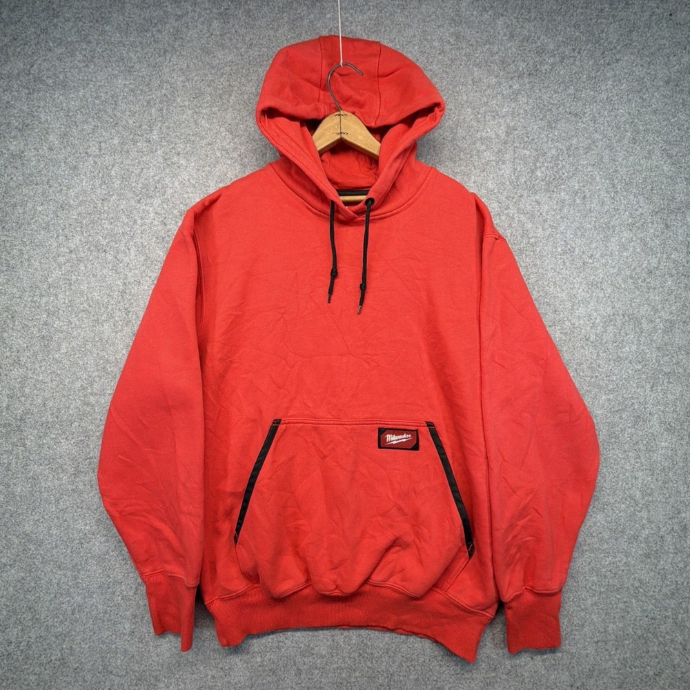 Milwaukee Hoodie Mens Large Red 350 Heavy Duty Pullover Tools STAINS
